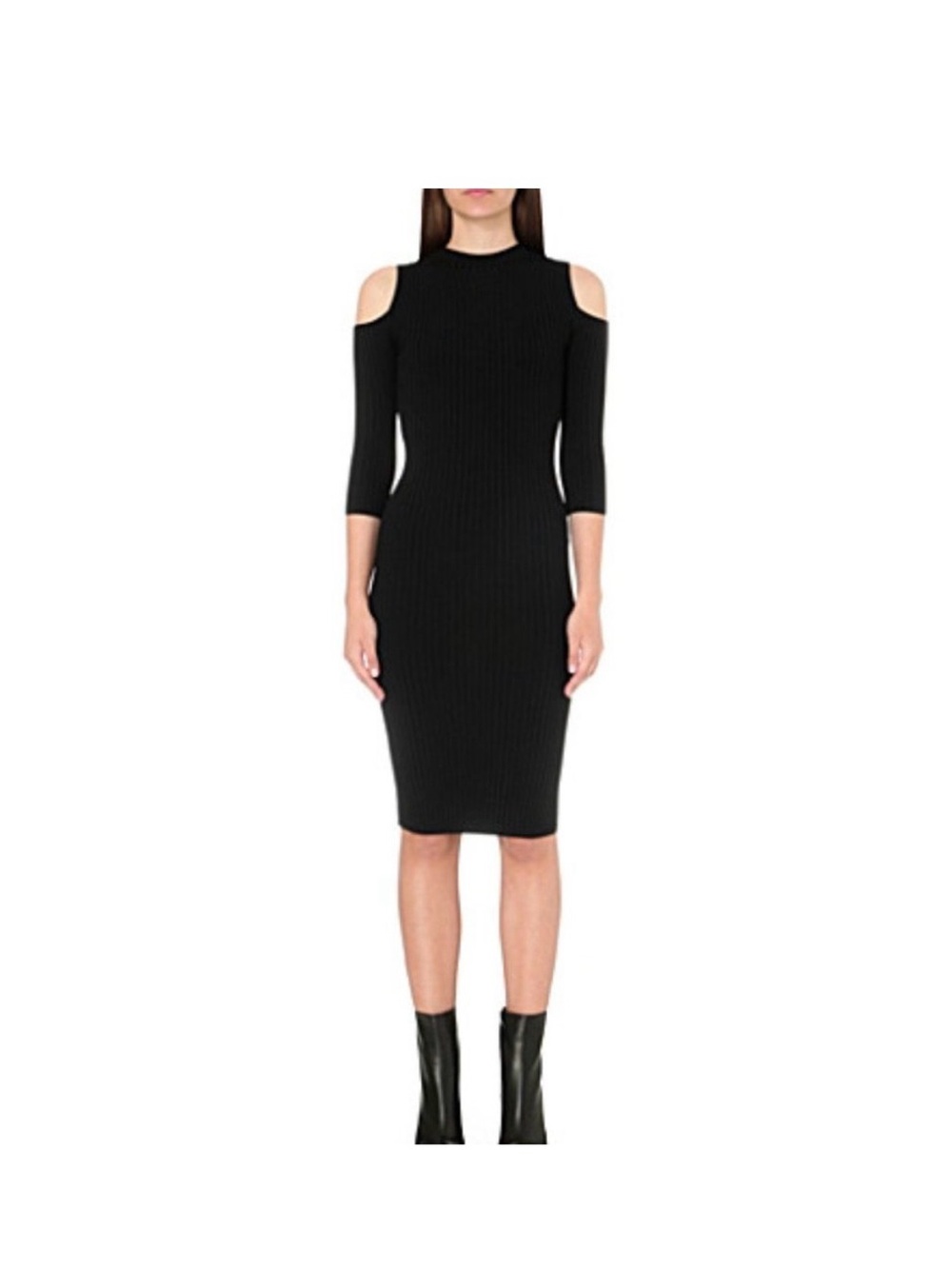 Maje Black Ribbed Cold-Shoulder Long Sleeve Maxi Dress